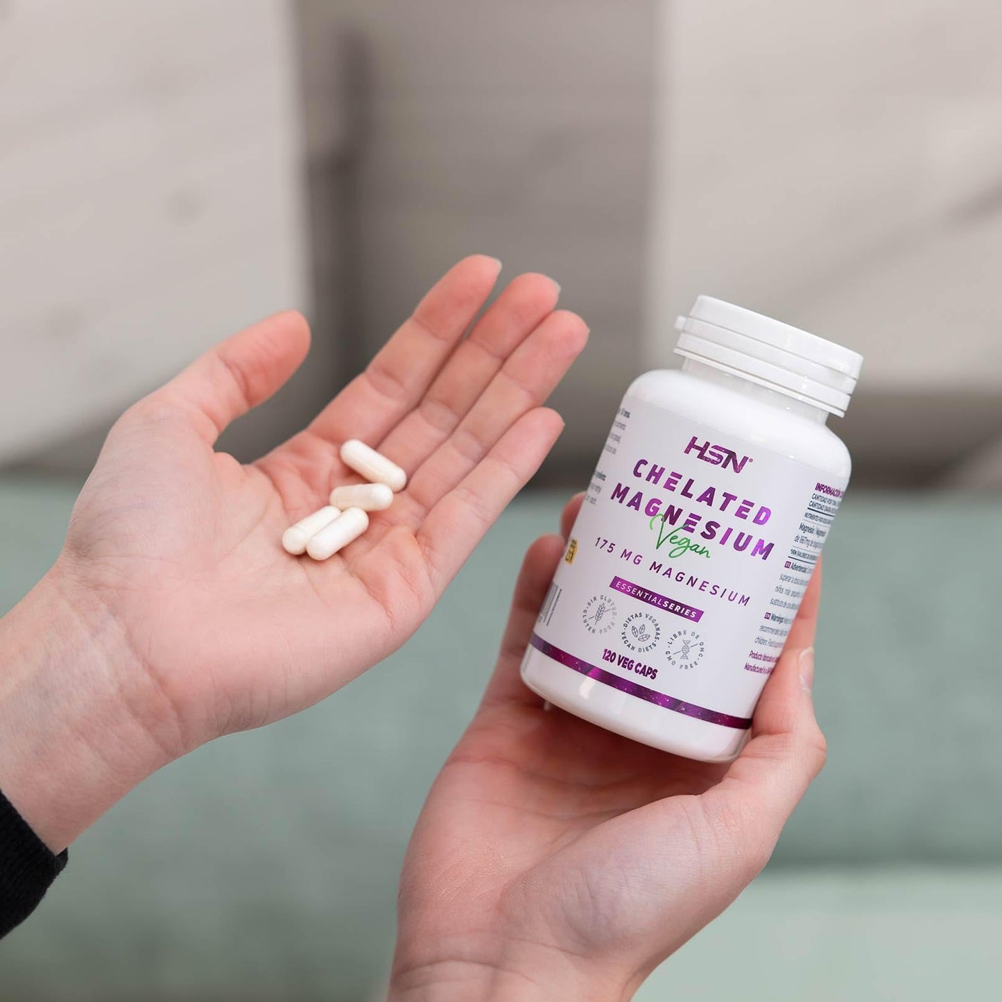 HSN Bisglicinato de Magnesio | 240 Cápsulas Veganas | 350mg Magnesio por Dosis Diaria 100% Glicinato de Alta Biodisponibilidad y Absorción | No-GMO, Vegano, Sin Gluten