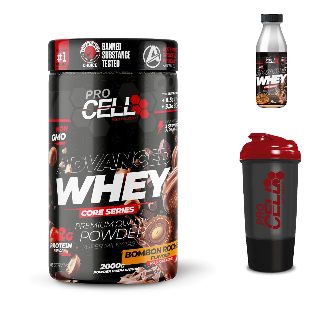 PACK Procell Proteinas Whey Advanced 2kG (White Choco & White Choco rings)+ Batido Monodosis + Shaker "REGALO" Proteina Whey concentrada Gana masa muscular proteina en polvo Batidos de Proteina