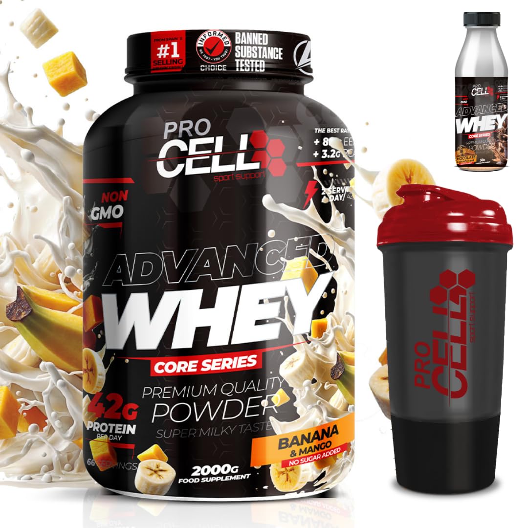 PACK Procell Proteinas Whey Advanced 2kG (White Choco & White Choco rings)+ Batido Monodosis + Shaker "REGALO" Proteina Whey concentrada Gana masa muscular proteina en polvo Batidos de Proteina
