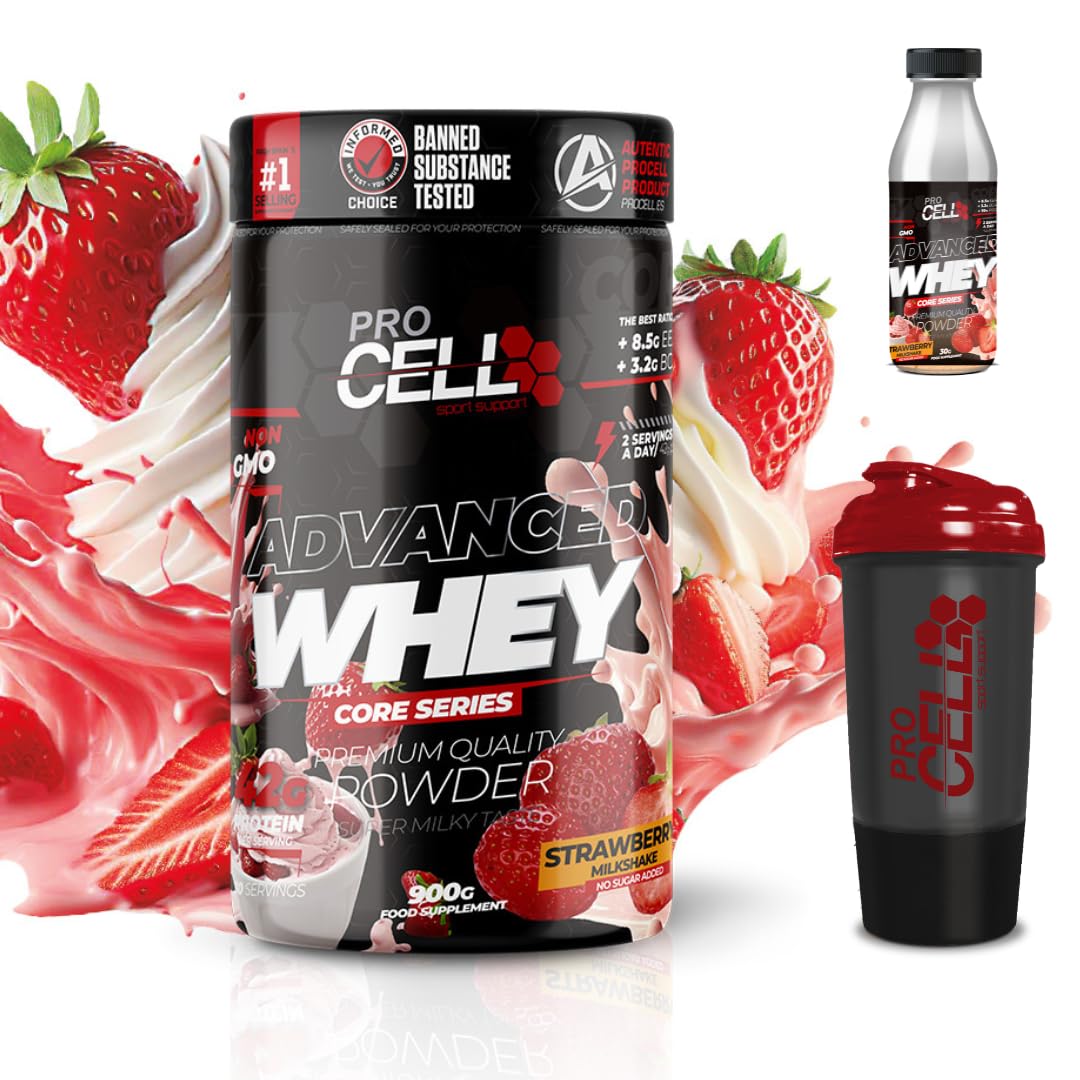 PACK Procell Proteinas Whey Advanced 2kG (White Choco & White Choco rings)+ Batido Monodosis + Shaker "REGALO" Proteina Whey concentrada Gana masa muscular proteina en polvo Batidos de Proteina