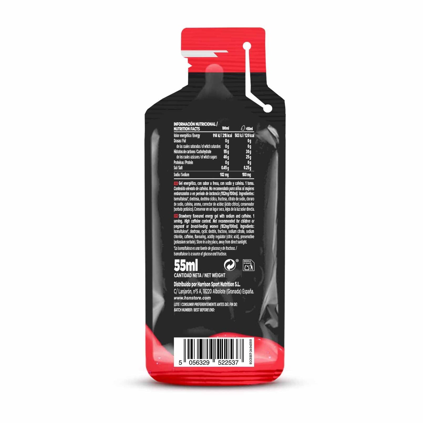 Gel Energético HSN Evonergy Cafeína Fresa - 12 Unidades 30g Carbohidratos