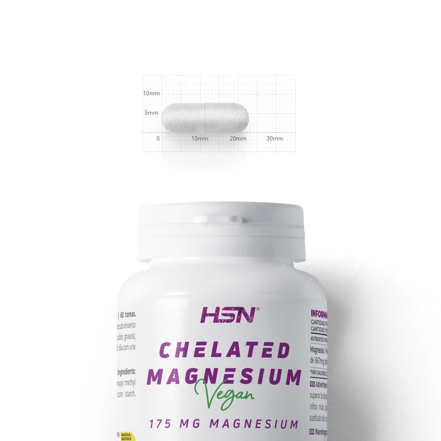 HSN Bisglicinato de Magnesio | 240 Cápsulas Veganas | 350mg Magnesio por Dosis Diaria 100% Glicinato de Alta Biodisponibilidad y Absorción | No-GMO, Vegano, Sin Gluten