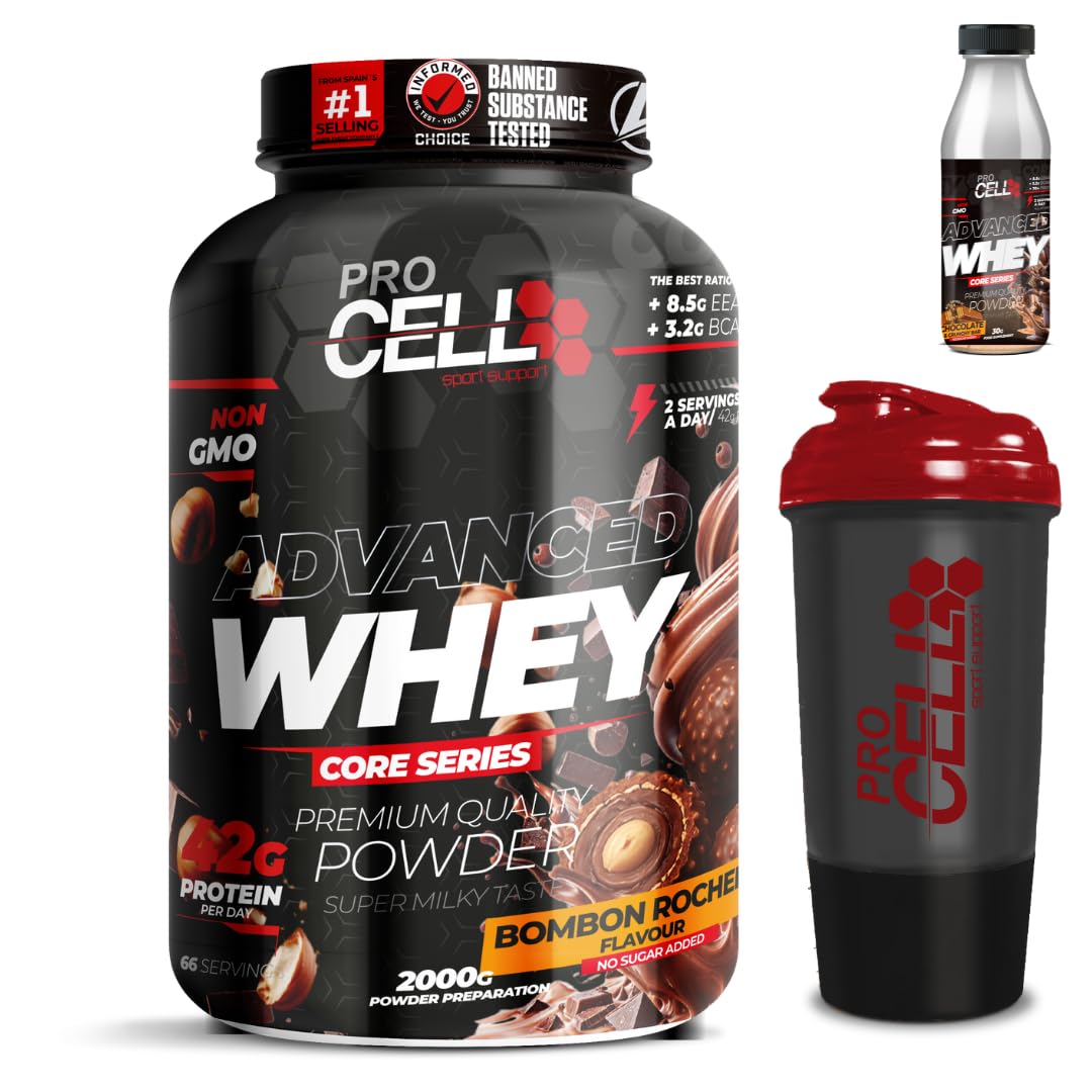 PACK Procell Proteinas Whey Advanced 2kG (White Choco & White Choco rings)+ Batido Monodosis + Shaker "REGALO" Proteina Whey concentrada Gana masa muscular proteina en polvo Batidos de Proteina