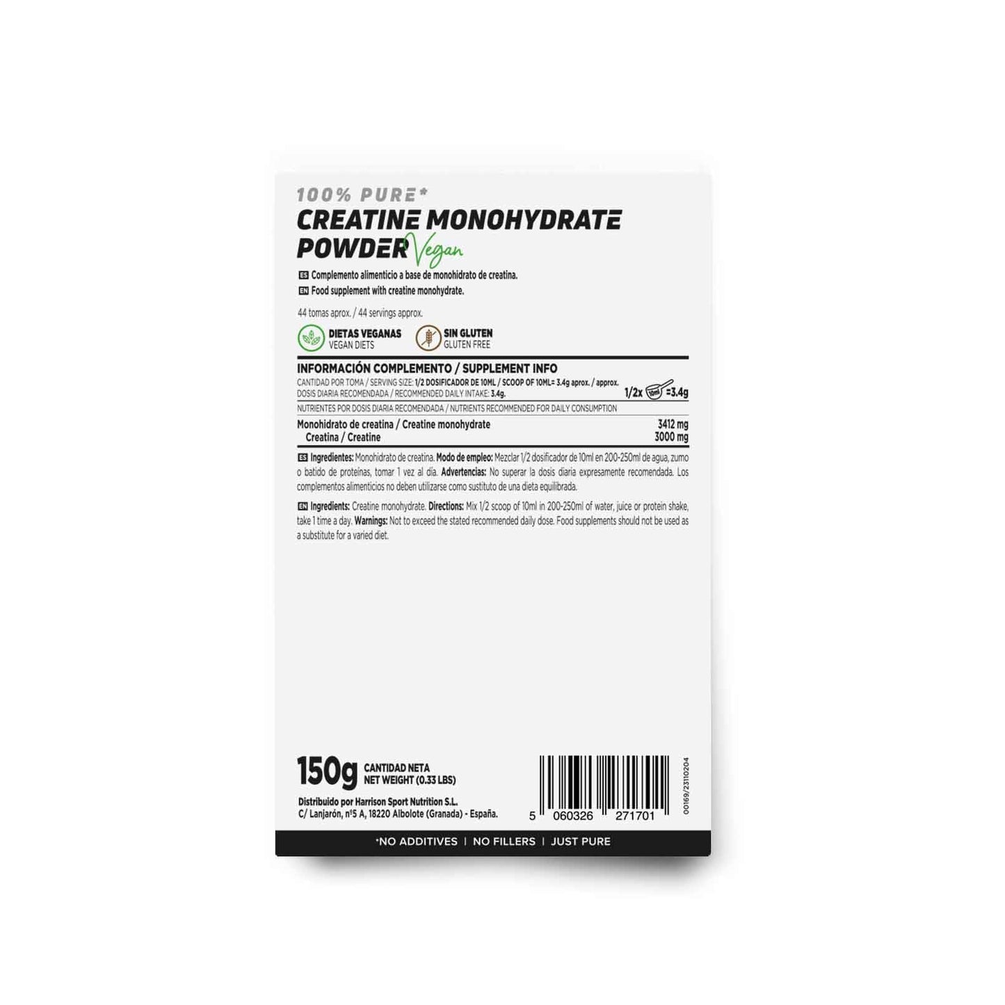 Creatina Monohidrato HSN 500g - 100% Pura Micronizada Sin Sabor