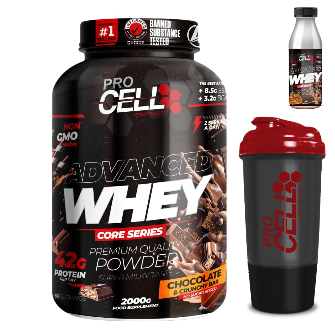 PACK Procell Proteinas Whey Advanced 2kG (White Choco & White Choco rings)+ Batido Monodosis + Shaker "REGALO" Proteina Whey concentrada Gana masa muscular proteina en polvo Batidos de Proteina