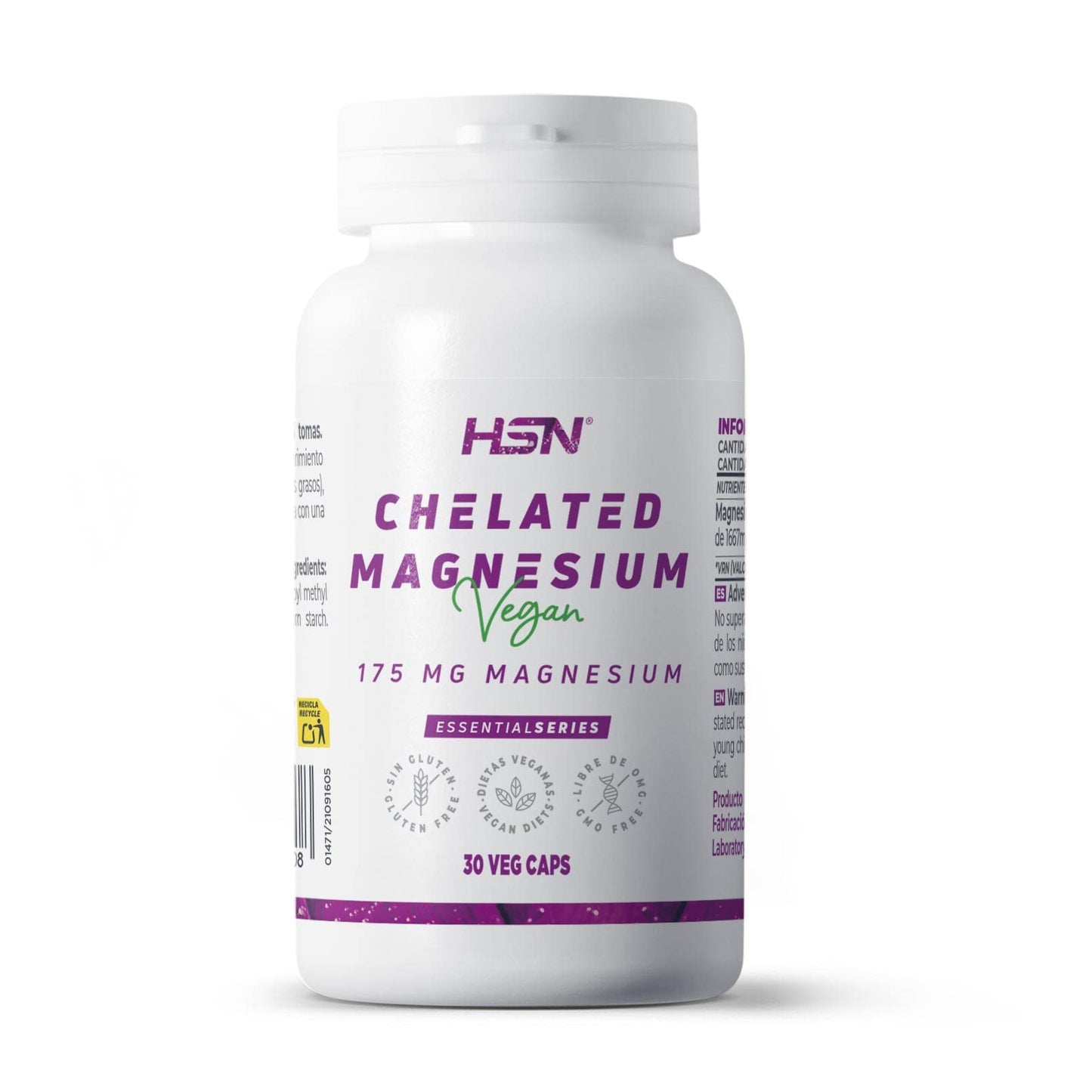 HSN Bisglicinato de Magnesio | 240 Cápsulas Veganas | 350mg Magnesio por Dosis Diaria 100% Glicinato de Alta Biodisponibilidad y Absorción | No-GMO, Vegano, Sin Gluten