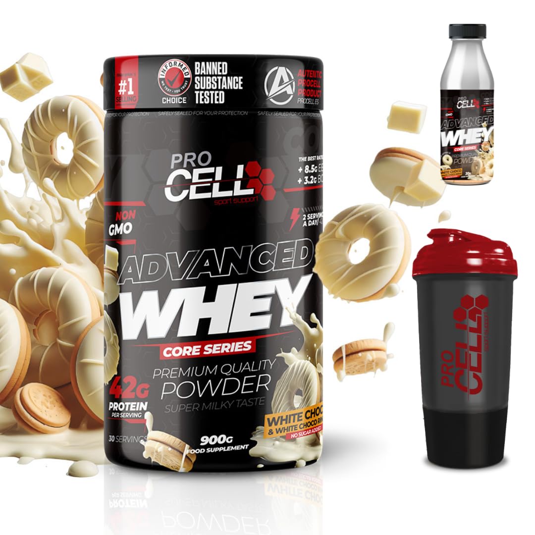 PACK Procell Proteinas Whey Advanced 2kG (White Choco & White Choco rings)+ Batido Monodosis + Shaker "REGALO" Proteina Whey concentrada Gana masa muscular proteina en polvo Batidos de Proteina