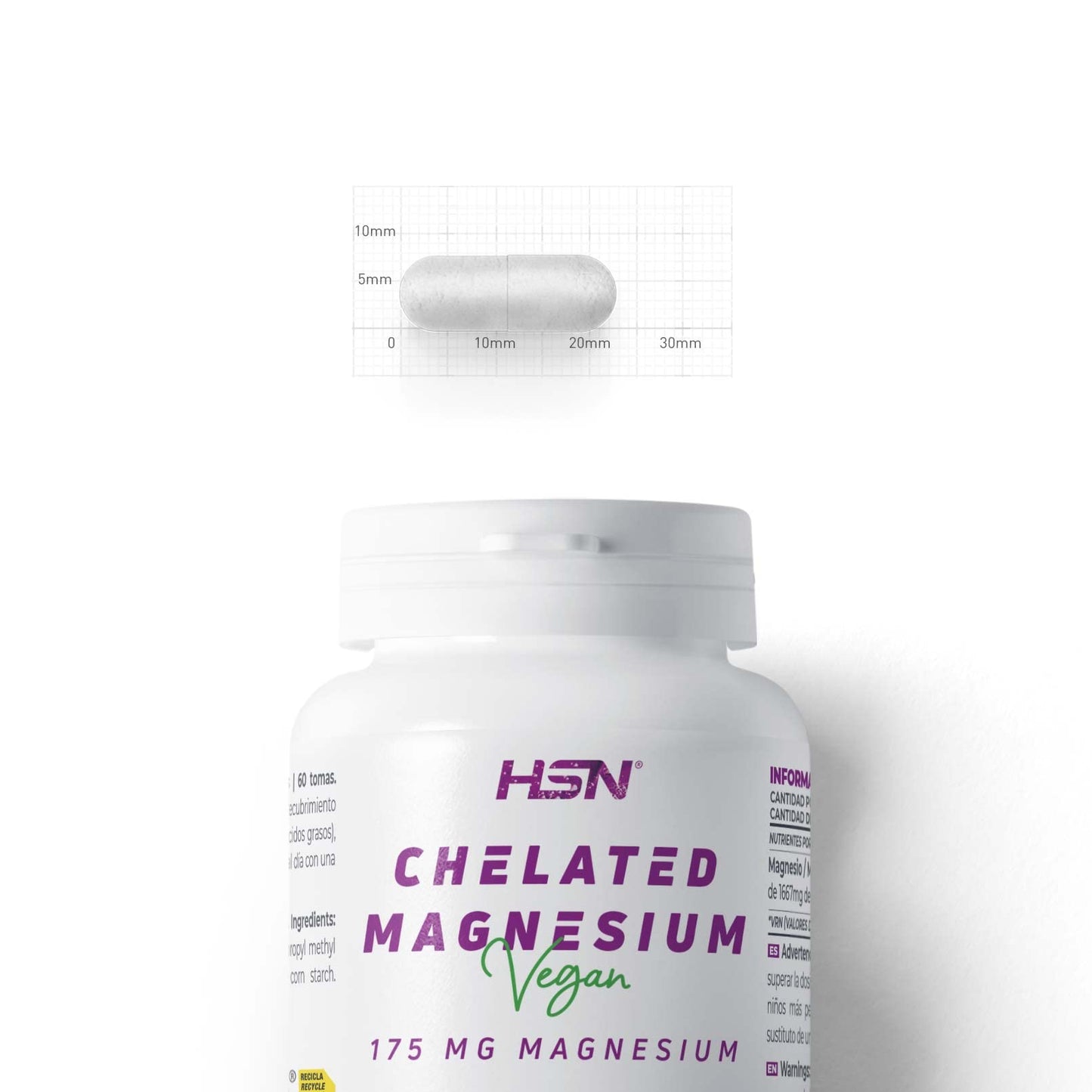HSN Bisglicinato de Magnesio | 240 Cápsulas Veganas | 350mg Magnesio por Dosis Diaria 100% Glicinato de Alta Biodisponibilidad y Absorción | No-GMO, Vegano, Sin Gluten