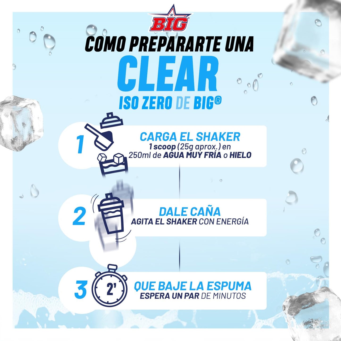 BIG - Proteina Clear Isolada - Clear Whey Protein - Sabor Kojak - Proteina Suero de Leche - Materia Prima Premium - Masa Muscular, Recuperación - Textura Tipo Isotónica (750g, Cola)