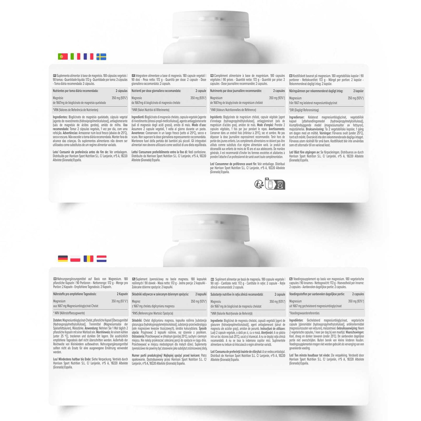 HSN Bisglicinato de Magnesio | 240 Cápsulas Veganas | 350mg Magnesio por Dosis Diaria 100% Glicinato de Alta Biodisponibilidad y Absorción | No-GMO, Vegano, Sin Gluten