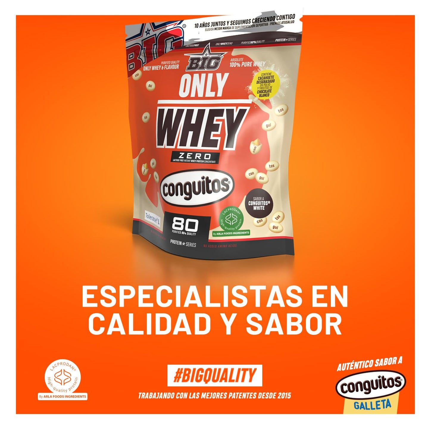 BIG - Whey Proteins - Protein Powder for Muscle Mass Development and Recovery - Premium Raw Material - Whey Protein Without Lactose, No Sugar, No Clumps (2 kg, Conguitos)