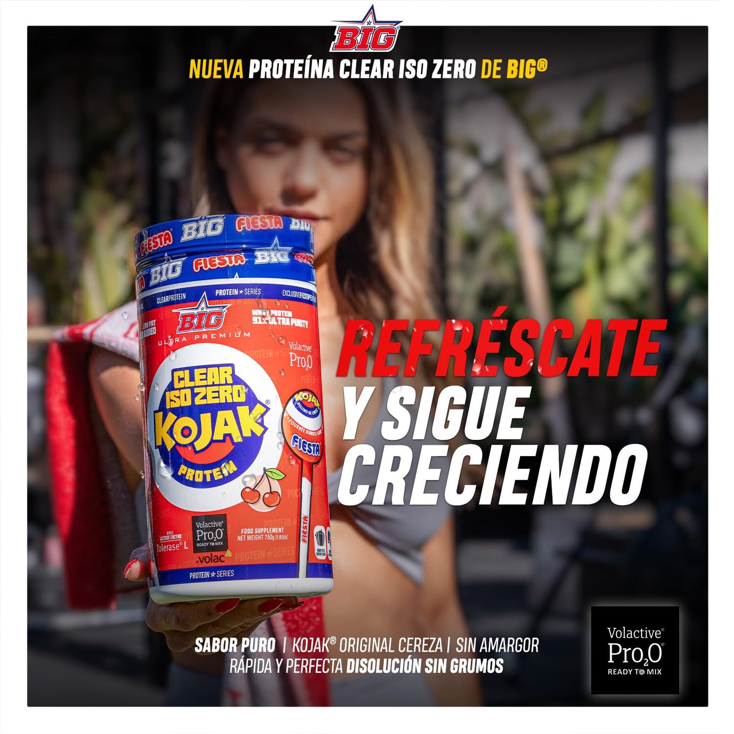 BIG - Proteina Clear Isolada - Clear Whey Protein - Sabor Kojak - Proteina Suero de Leche - Materia Prima Premium - Masa Muscular, Recuperación - Textura Tipo Isotónica (750g, Cola)