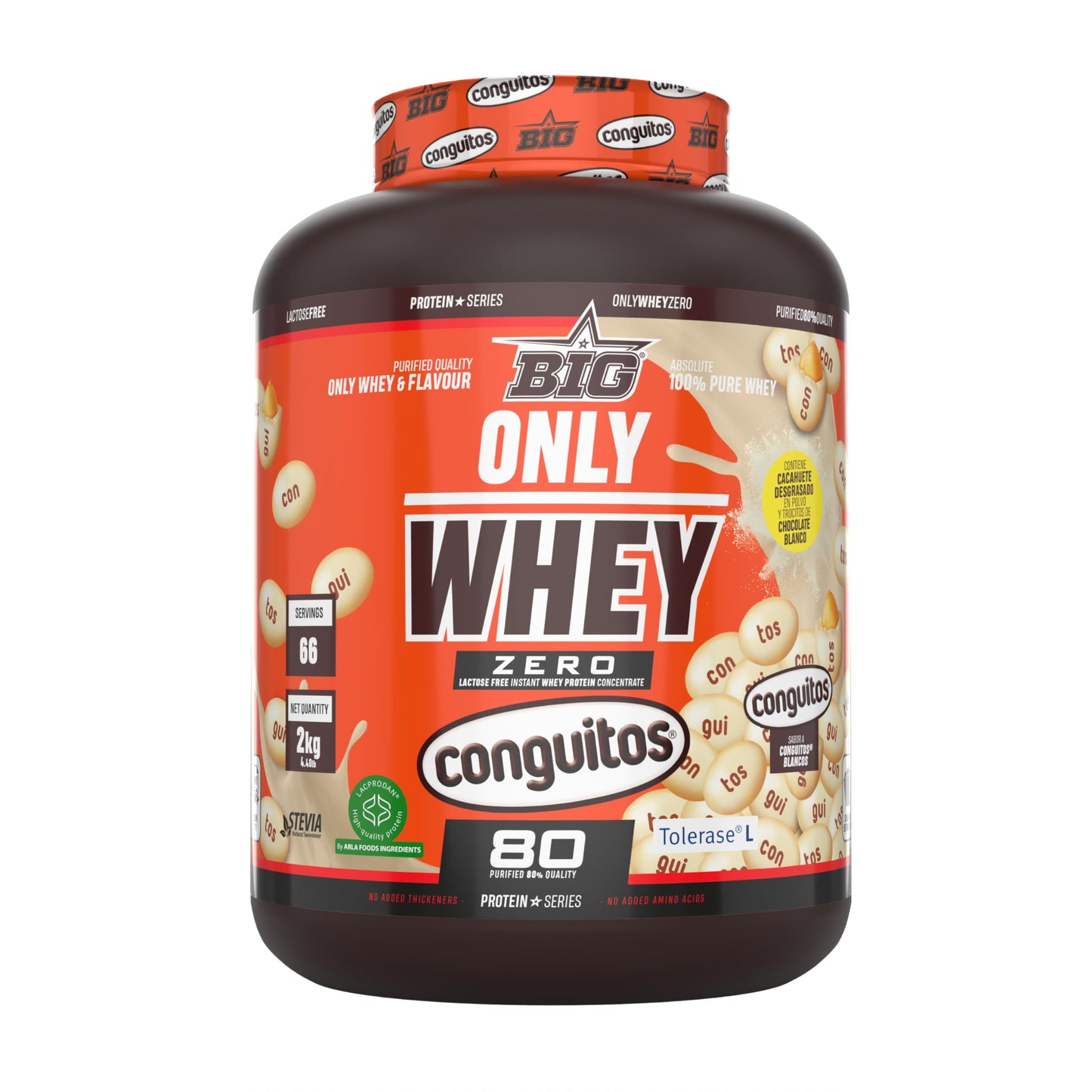 BIG - Whey Proteins - Protein Powder for Muscle Mass Development and Recovery - Premium Raw Material - Whey Protein Without Lactose, No Sugar, No Clumps (2 kg, Conguitos)