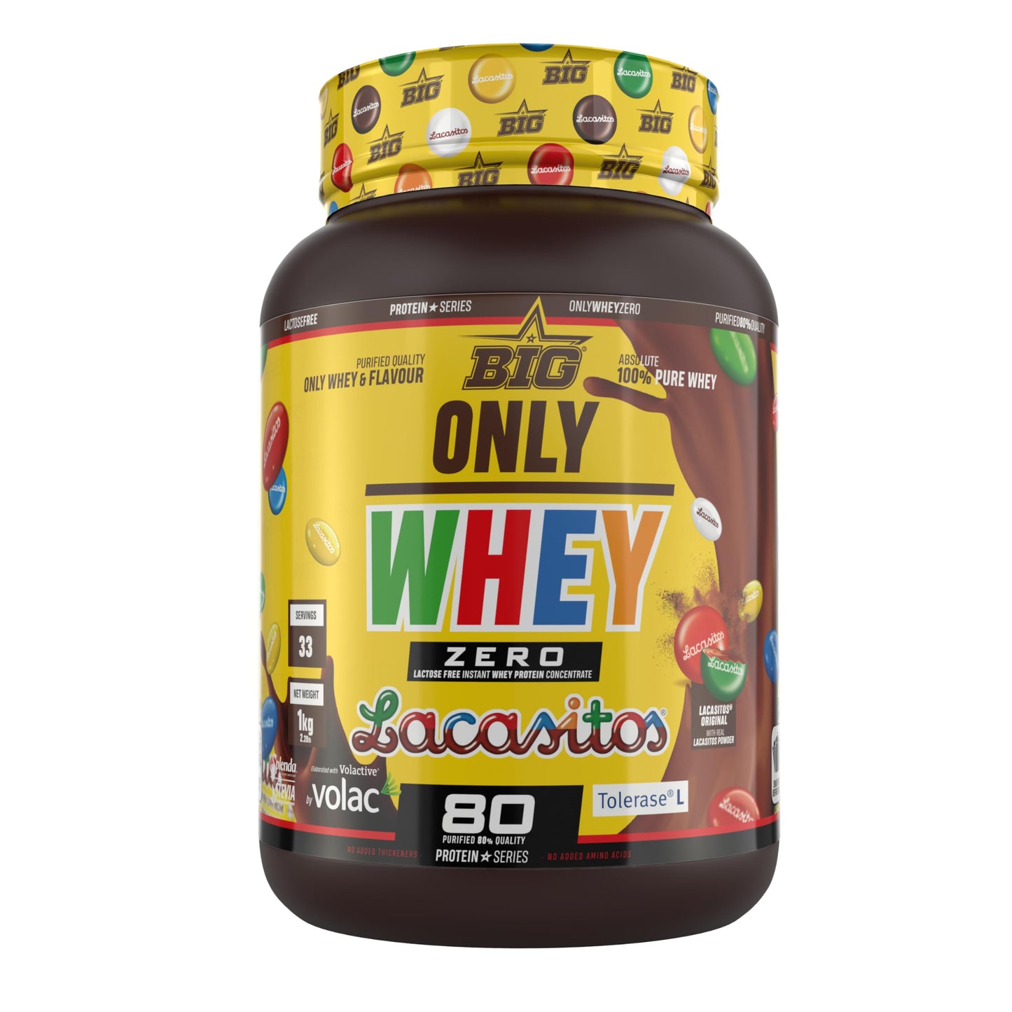 BIG - Whey Proteins - Protein Powder for Muscle Mass Development and Recovery - Premium Raw Material - Whey Protein Without Lactose, No Sugar, No Clumps (2 kg, Conguitos)