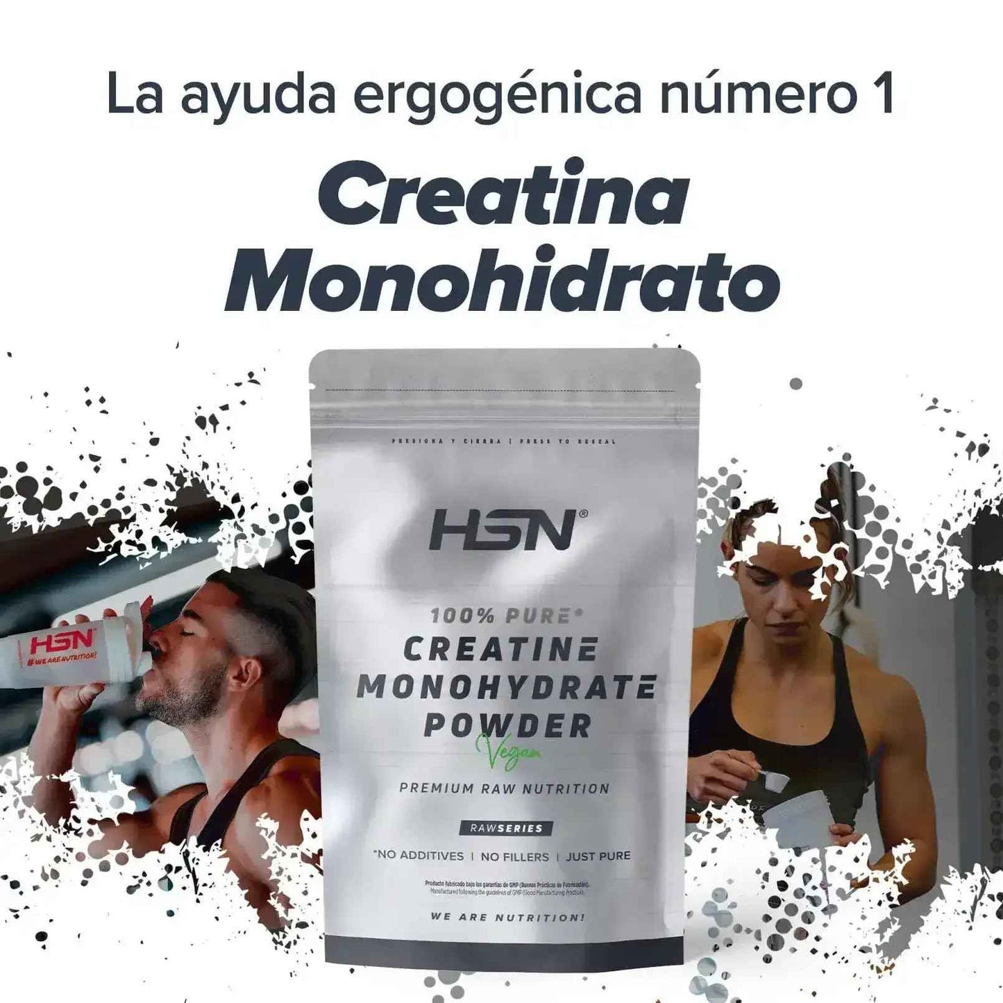 HSN Creatina Monohidrato en Polvo Sin Sabor 500g | 100% Monohidrato de Creatina Micronizada | No Incluye Dosificador | Sin Añadidos y Libre de Contaminantes | No-GMO, Vegano, Sin Gluten