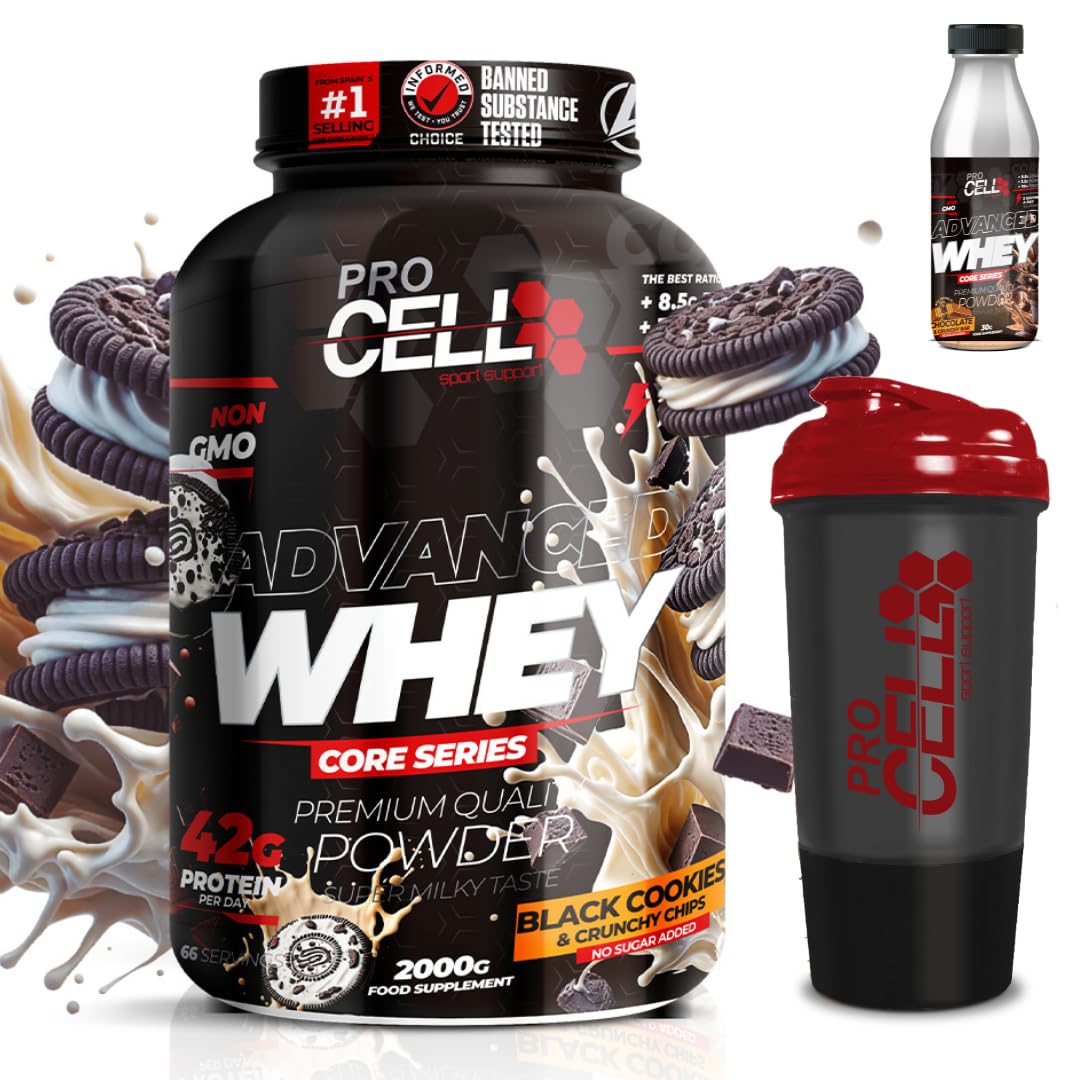 PACK Procell Proteinas Whey Advanced 2kG (White Choco & White Choco rings)+ Batido Monodosis + Shaker "REGALO" Proteina Whey concentrada Gana masa muscular proteina en polvo Batidos de Proteina