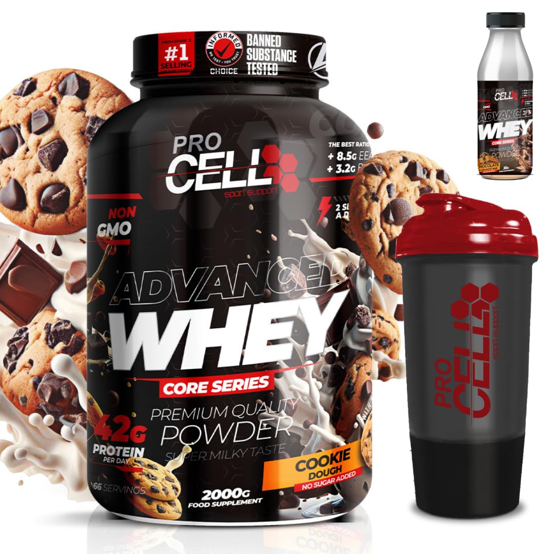 PACK Procell Proteinas Whey Advanced 2kG (White Choco & White Choco rings)+ Batido Monodosis + Shaker "REGALO" Proteina Whey concentrada Gana masa muscular proteina en polvo Batidos de Proteina