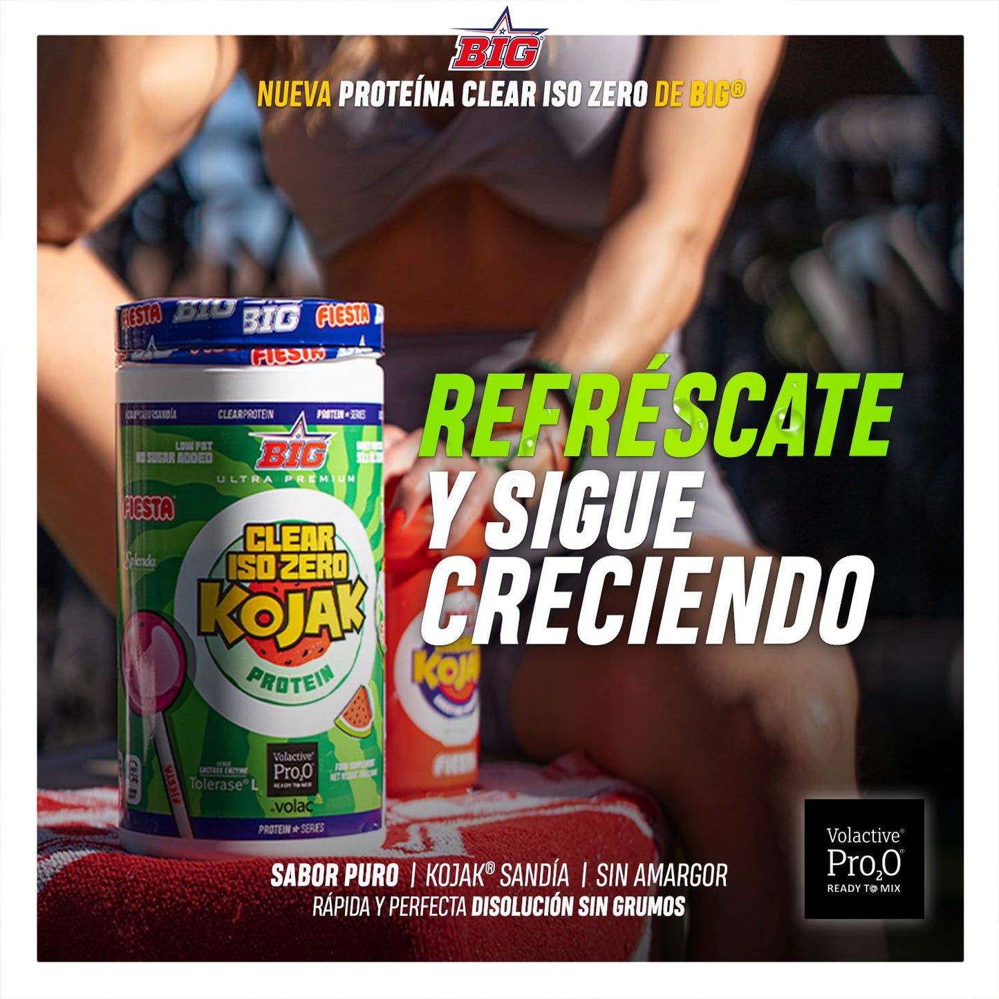 BIG - Proteina Clear Isolada - Clear Whey Protein - Sabor Kojak - Proteina Suero de Leche - Materia Prima Premium - Masa Muscular, Recuperación - Textura Tipo Isotónica (750g, Cola)