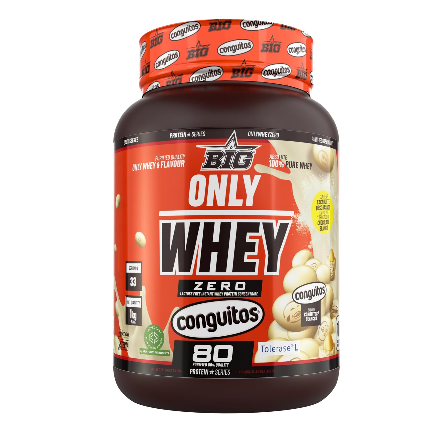 BIG - Whey Proteins - Protein Powder for Muscle Mass Development and Recovery - Premium Raw Material - Whey Protein Without Lactose, No Sugar, No Clumps (2 kg, Conguitos)