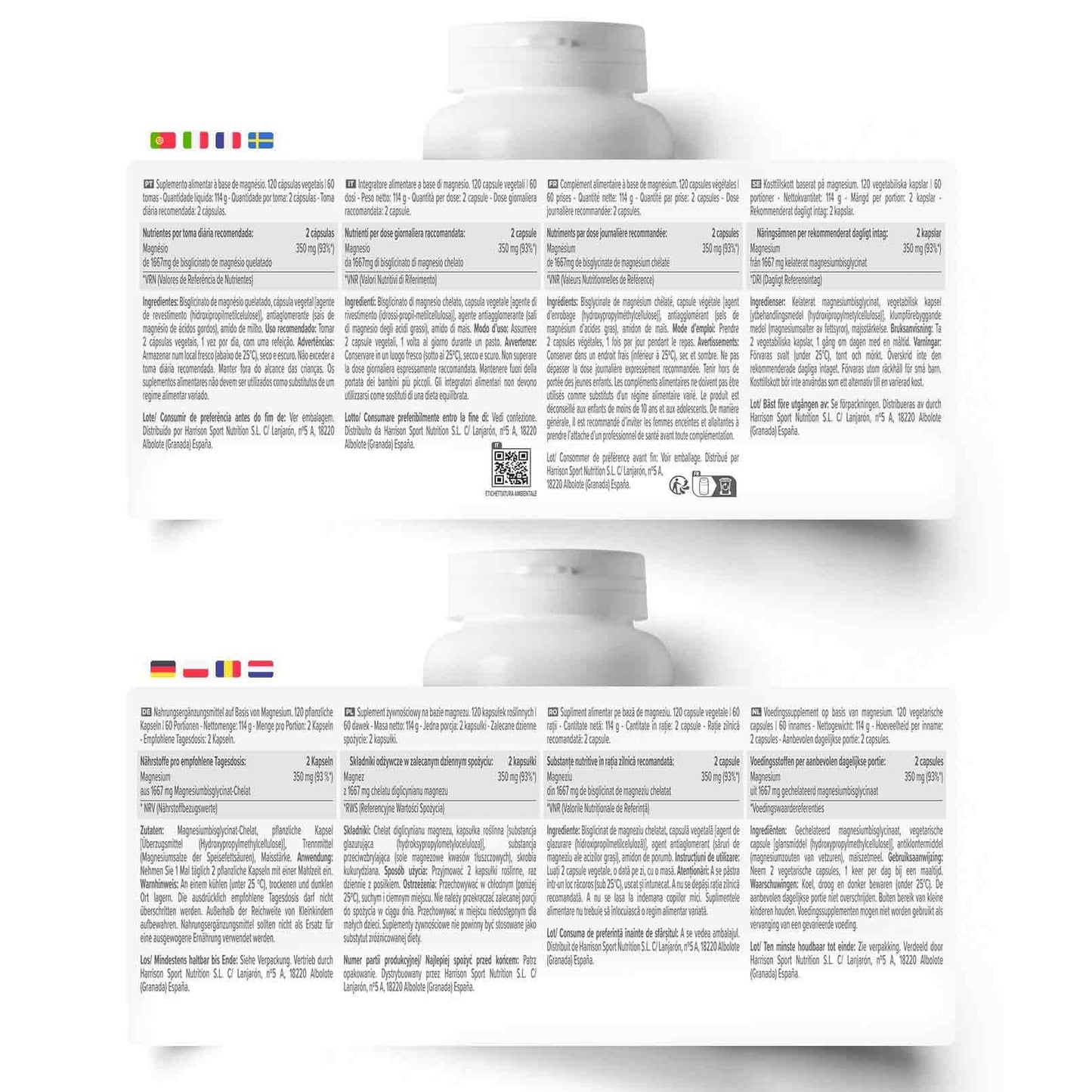 HSN Bisglicinato de Magnesio | 240 Cápsulas Veganas | 350mg Magnesio por Dosis Diaria 100% Glicinato de Alta Biodisponibilidad y Absorción | No-GMO, Vegano, Sin Gluten