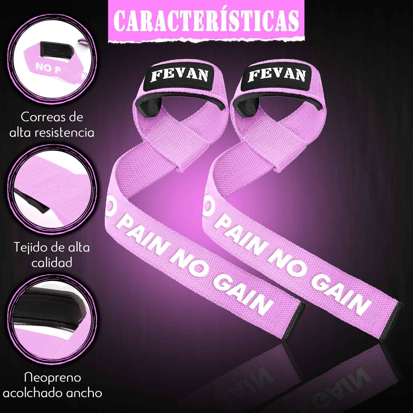 FEVAN Straps Gym - Levantamiento de Pesas - Correas Levantamiento de Pesas - Powerlifting - Agarre Gimnasio - Peso Muerto - Lifting Straps para Mujeres y Hombres