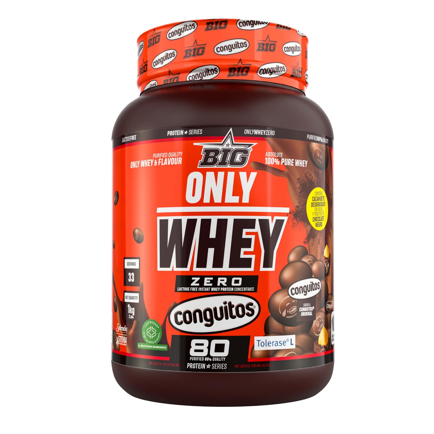BIG - Whey Proteins - Protein Powder for Muscle Mass Development and Recovery - Premium Raw Material - Whey Protein Without Lactose, No Sugar, No Clumps (2 kg, Conguitos)