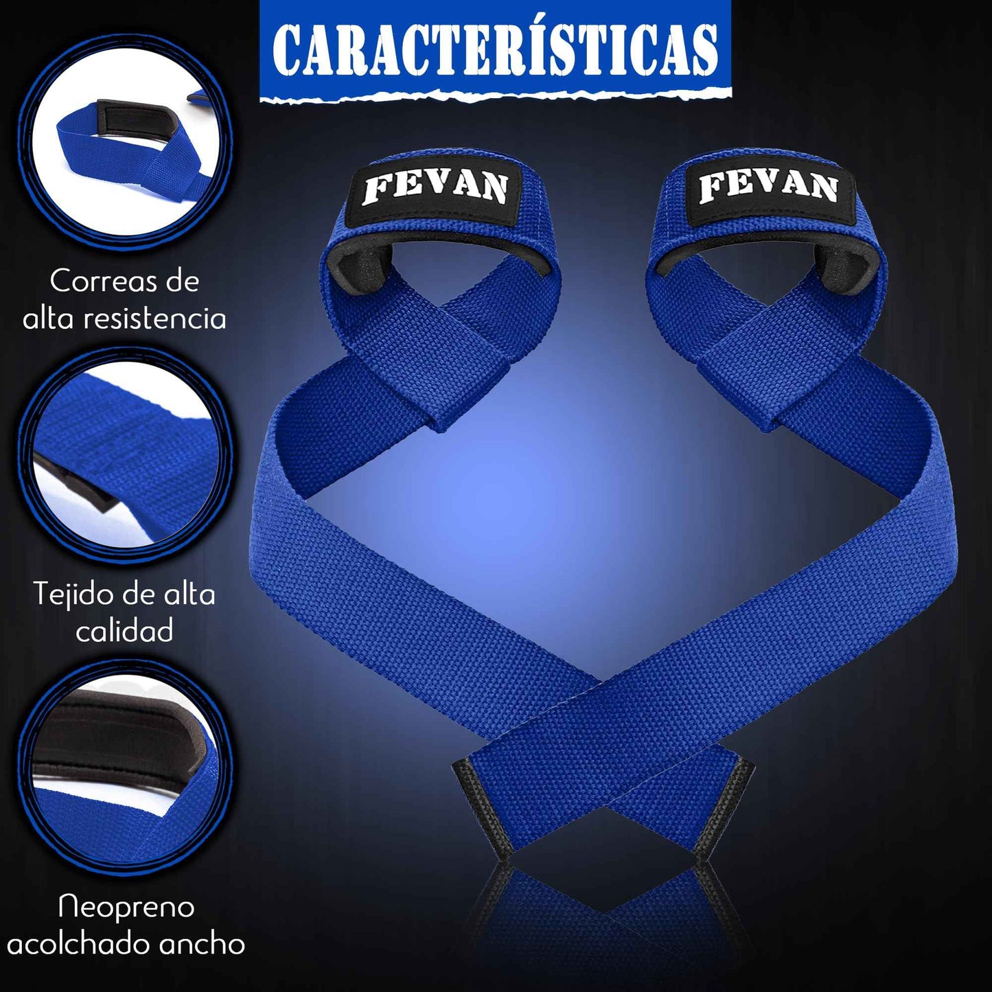 FEVAN Straps Gym - Levantamiento de Pesas - Correas Levantamiento de Pesas - Powerlifting - Agarre Gimnasio - Peso Muerto - Lifting Straps para Mujeres y Hombres