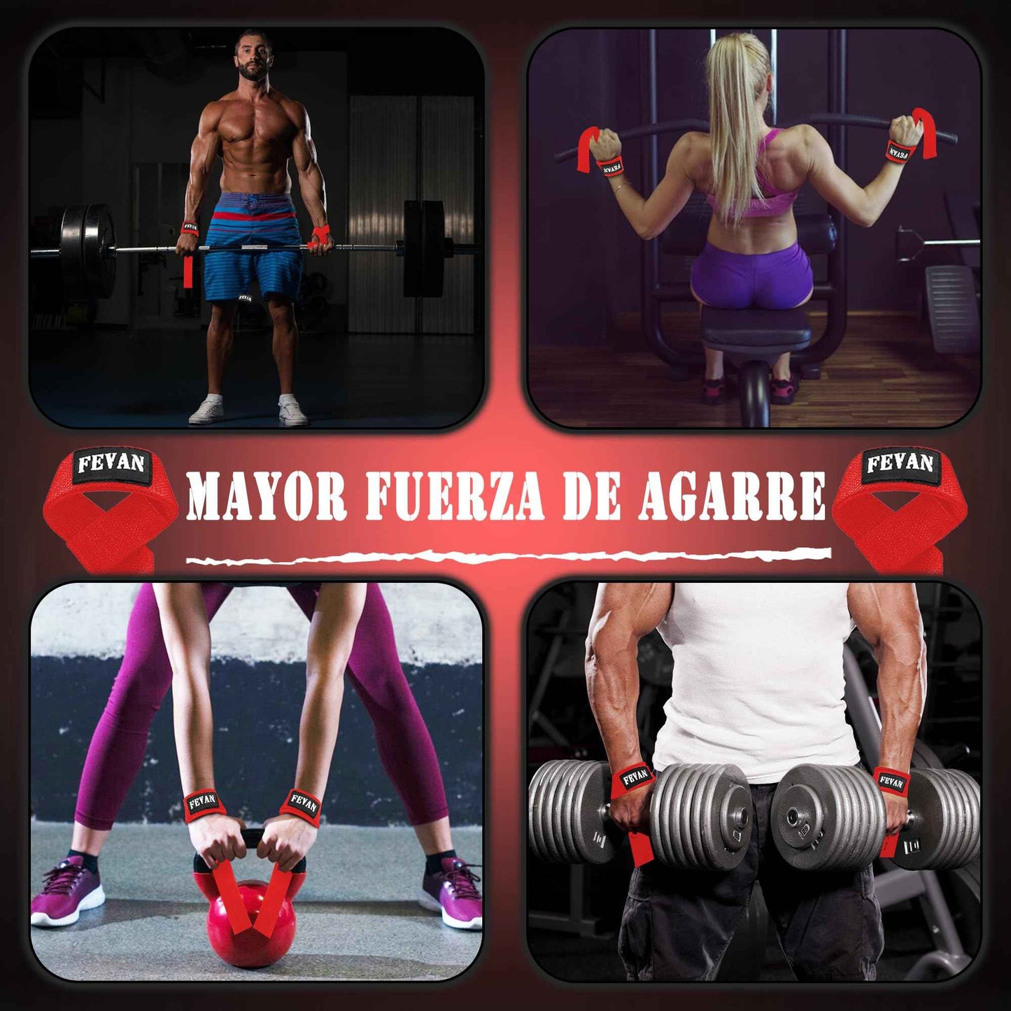 FEVAN Straps Gym - Levantamiento de Pesas - Correas Levantamiento de Pesas - Powerlifting - Agarre Gimnasio - Peso Muerto - Lifting Straps para Mujeres y Hombres