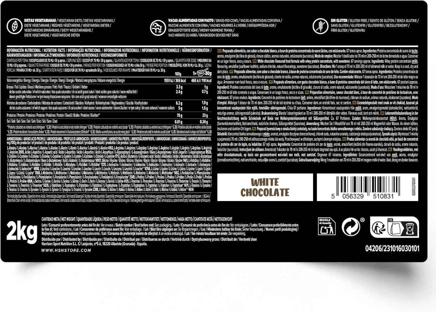 Proteína Whey HSN Evowhey 2kg - Chocolate Avellanas | 67 Batidos