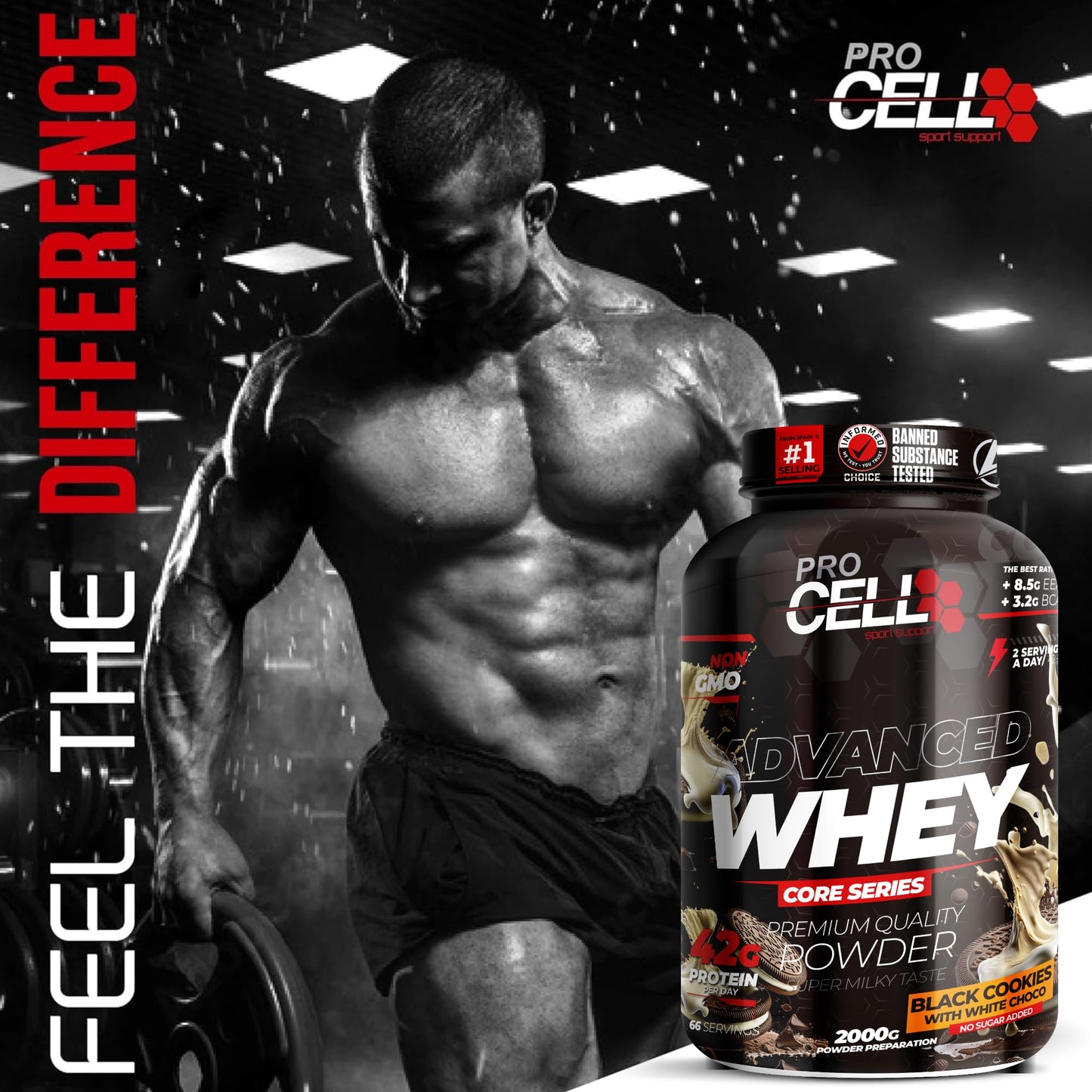 PACK Procell Proteinas Whey Advanced 2kG (White Choco & White Choco rings)+ Batido Monodosis + Shaker "REGALO" Proteina Whey concentrada Gana masa muscular proteina en polvo Batidos de Proteina