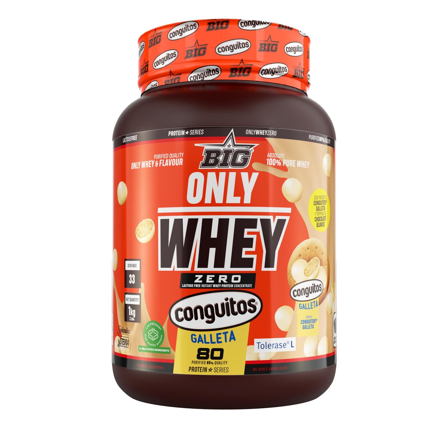 BIG - Whey Proteins - Protein Powder for Muscle Mass Development and Recovery - Premium Raw Material - Whey Protein Without Lactose, No Sugar, No Clumps (2 kg, Conguitos)