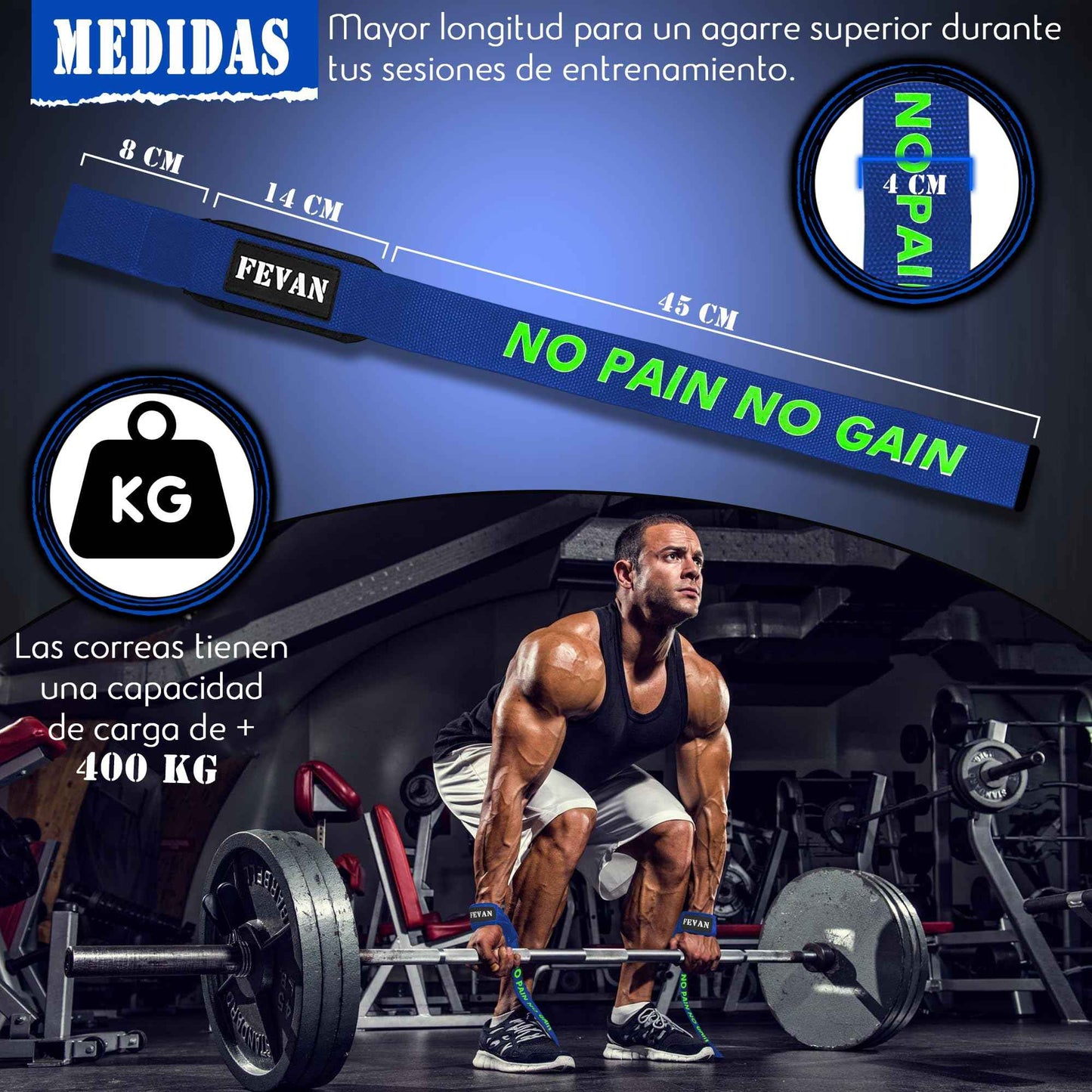 FEVAN Straps Gym - Levantamiento de Pesas - Correas Levantamiento de Pesas - Powerlifting - Agarre Gimnasio - Peso Muerto - Lifting Straps para Mujeres y Hombres