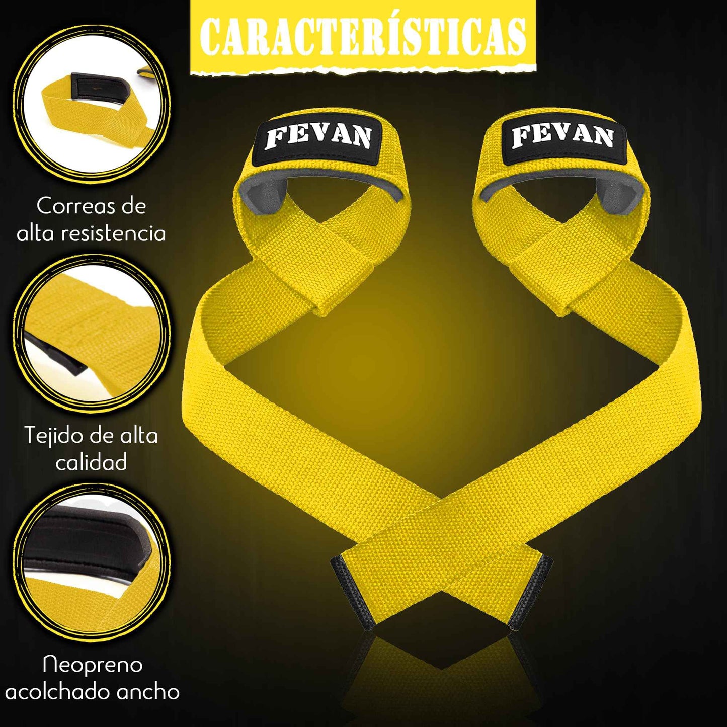 FEVAN Straps Gym - Levantamiento de Pesas - Correas Levantamiento de Pesas - Powerlifting - Agarre Gimnasio - Peso Muerto - Lifting Straps para Mujeres y Hombres