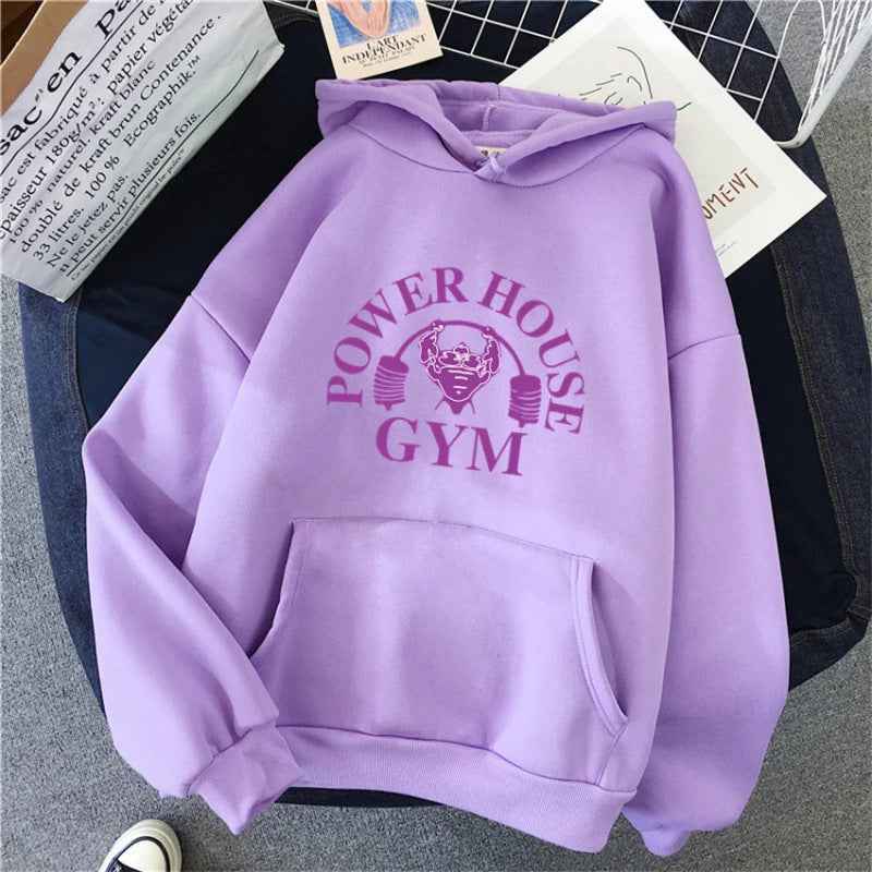 Spring New Cartoon Gym Pattern Printed Hooded Sweatshirt Unisex Long Sleeve Casual Jacket Trendy