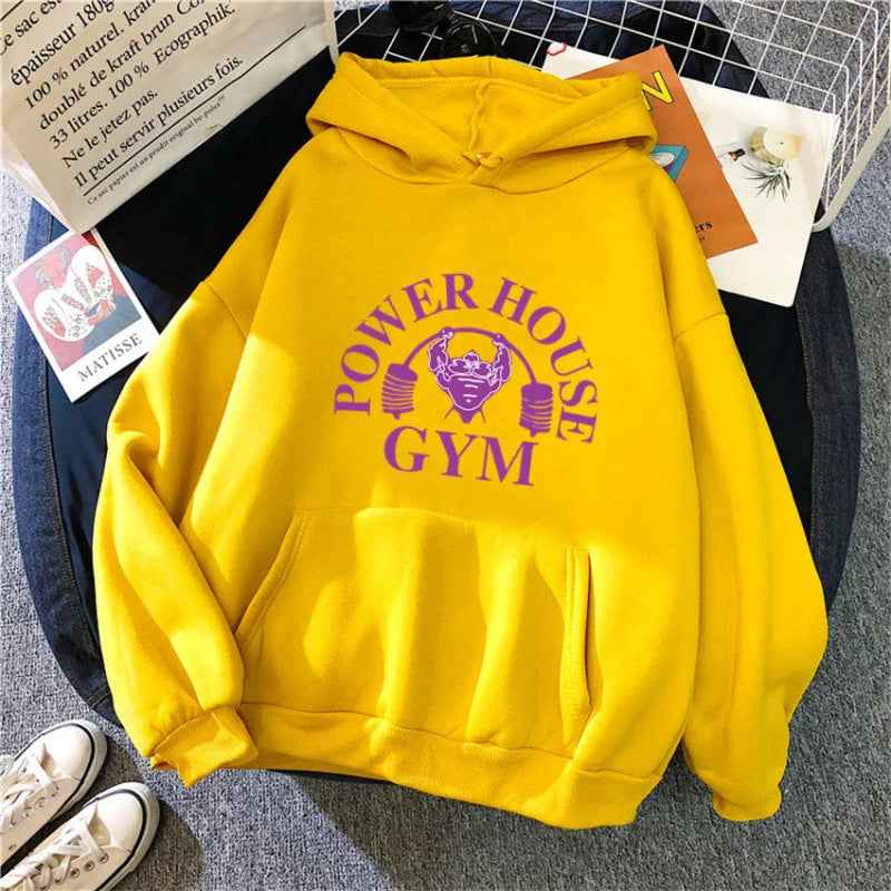 Spring New Cartoon Gym Pattern Printed Hooded Sweatshirt Unisex Long Sleeve Casual Jacket Trendy