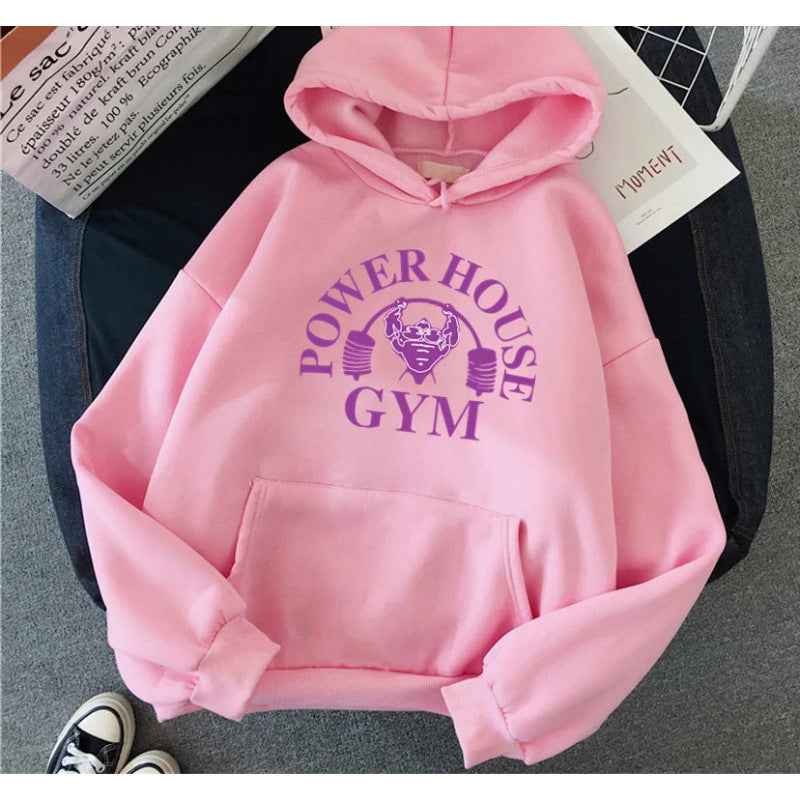 Spring New Cartoon Gym Pattern Printed Hooded Sweatshirt Unisex Long Sleeve Casual Jacket Trendy