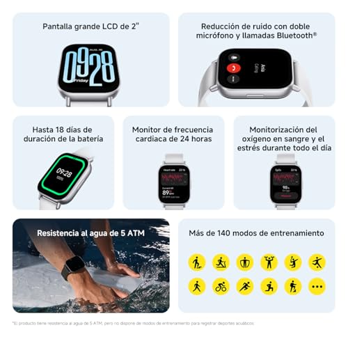 Xiaomi Redmi Watch 5 Active - Smartwatch Deportivo Llamadas Bluetooth 140 Modos