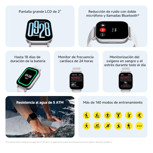 Xiaomi Redmi Watch 5 Active - Smartwatch Deportivo Llamadas Bluetooth 140 Modos
