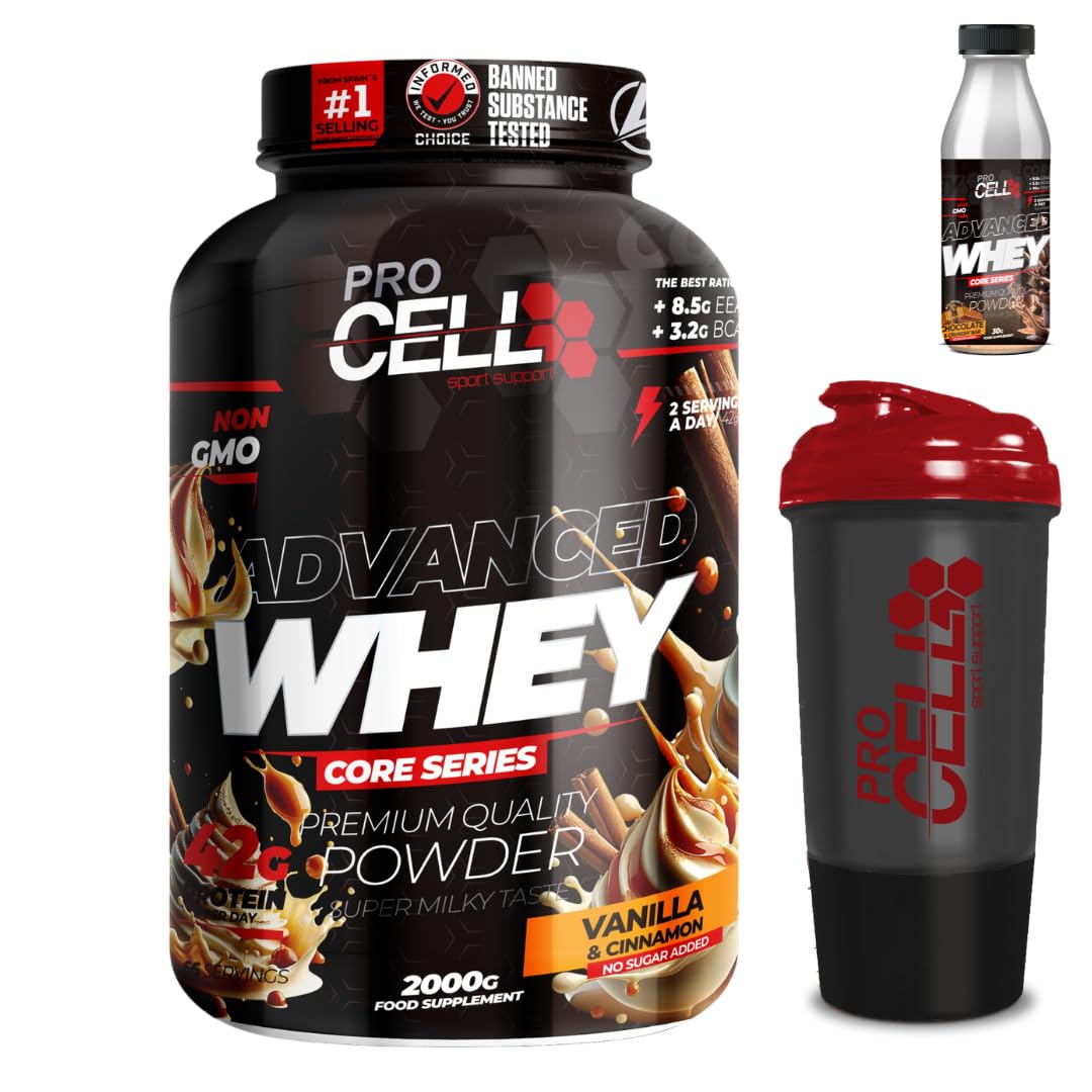 PACK Procell Proteinas Whey Advanced 2kG (White Choco & White Choco rings)+ Batido Monodosis + Shaker "REGALO" Proteina Whey concentrada Gana masa muscular proteina en polvo Batidos de Proteina