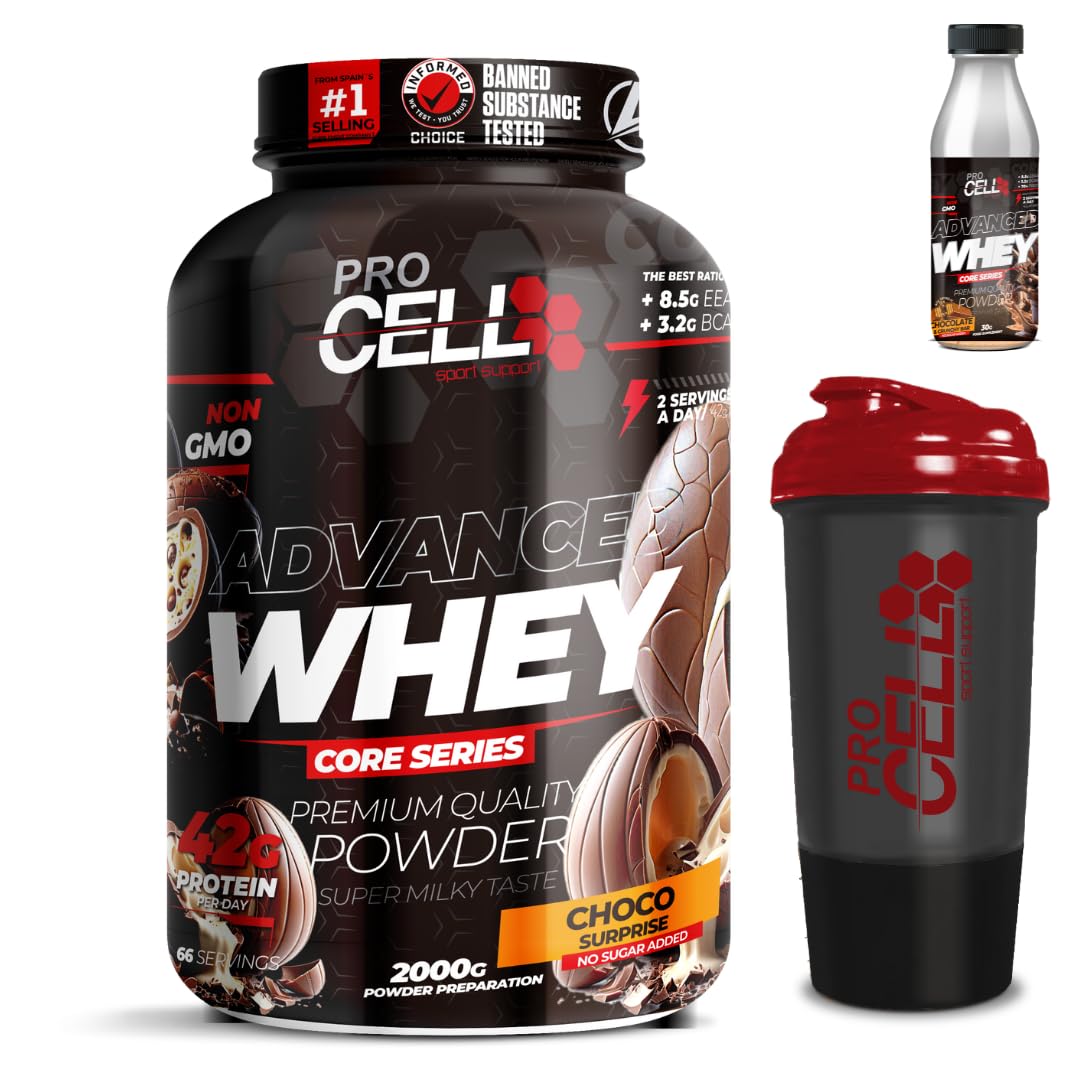 PACK Procell Proteinas Whey Advanced 2kG (White Choco & White Choco rings)+ Batido Monodosis + Shaker "REGALO" Proteina Whey concentrada Gana masa muscular proteina en polvo Batidos de Proteina