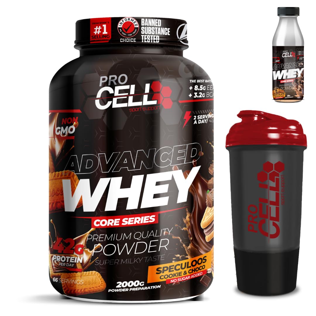 PACK Procell Proteinas Whey Advanced 2kG (White Choco & White Choco rings)+ Batido Monodosis + Shaker "REGALO" Proteina Whey concentrada Gana masa muscular proteina en polvo Batidos de Proteina
