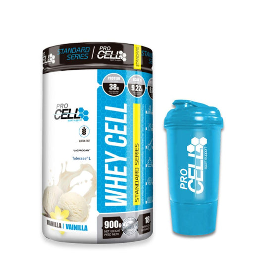 PROCELL | PACK WHEYCELL 900 GR + SHAKER | Proteína Whey Pura | 100% Concentrado de Suero de Leche Premium | Aumentar Masa Muscular | Sin Gluten (900 gr, Vainilla)