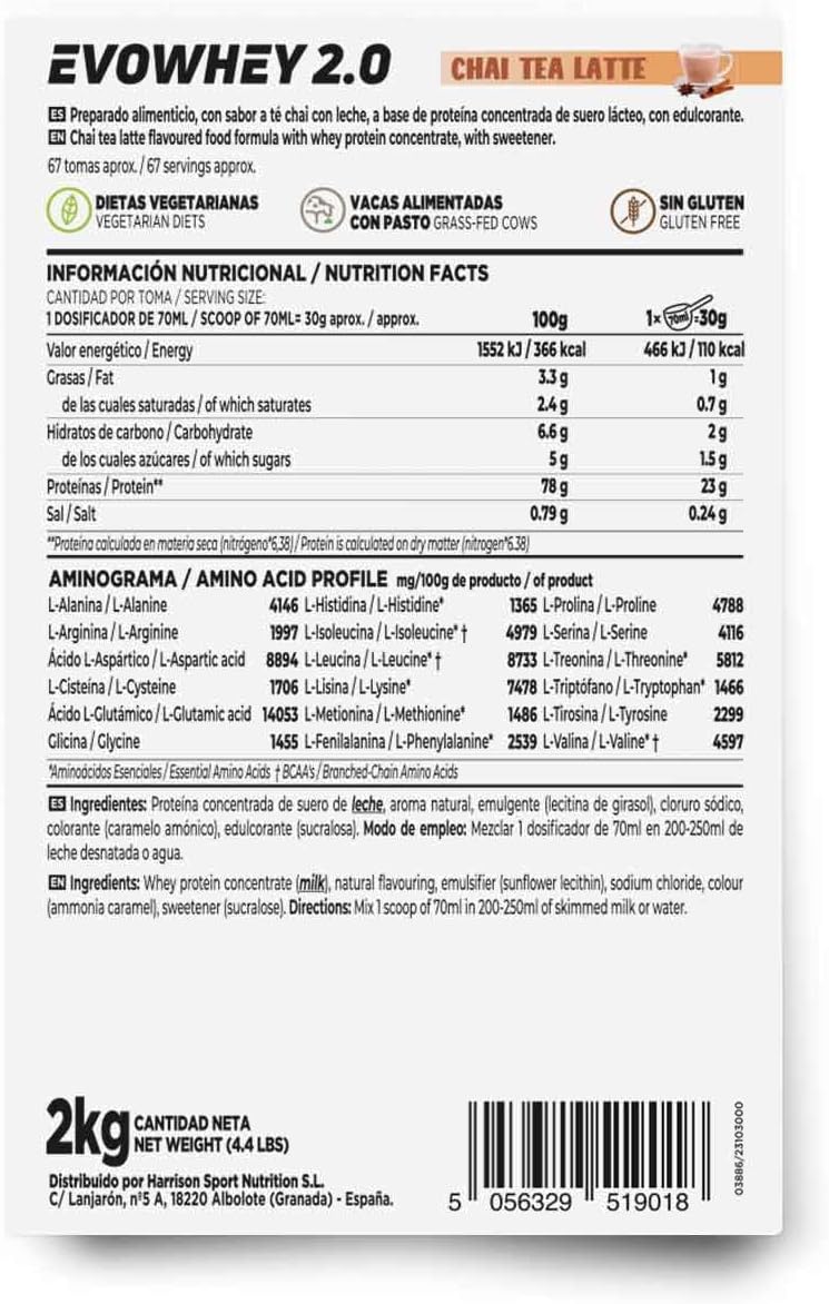 Proteína Whey HSN Evowhey 2kg - Chocolate Avellanas | 67 Batidos