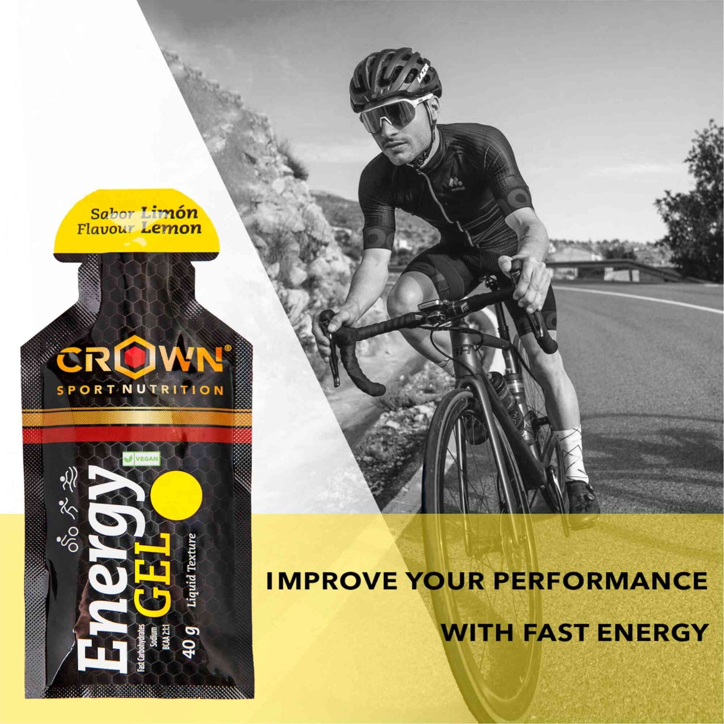 Crown Sport Nutrition Energy Gel | Carbs + BCAA, Arginine, Taurine & Electrolytes | Liquid Texture, Caffeinated & Free | Vegan | Allergen Free