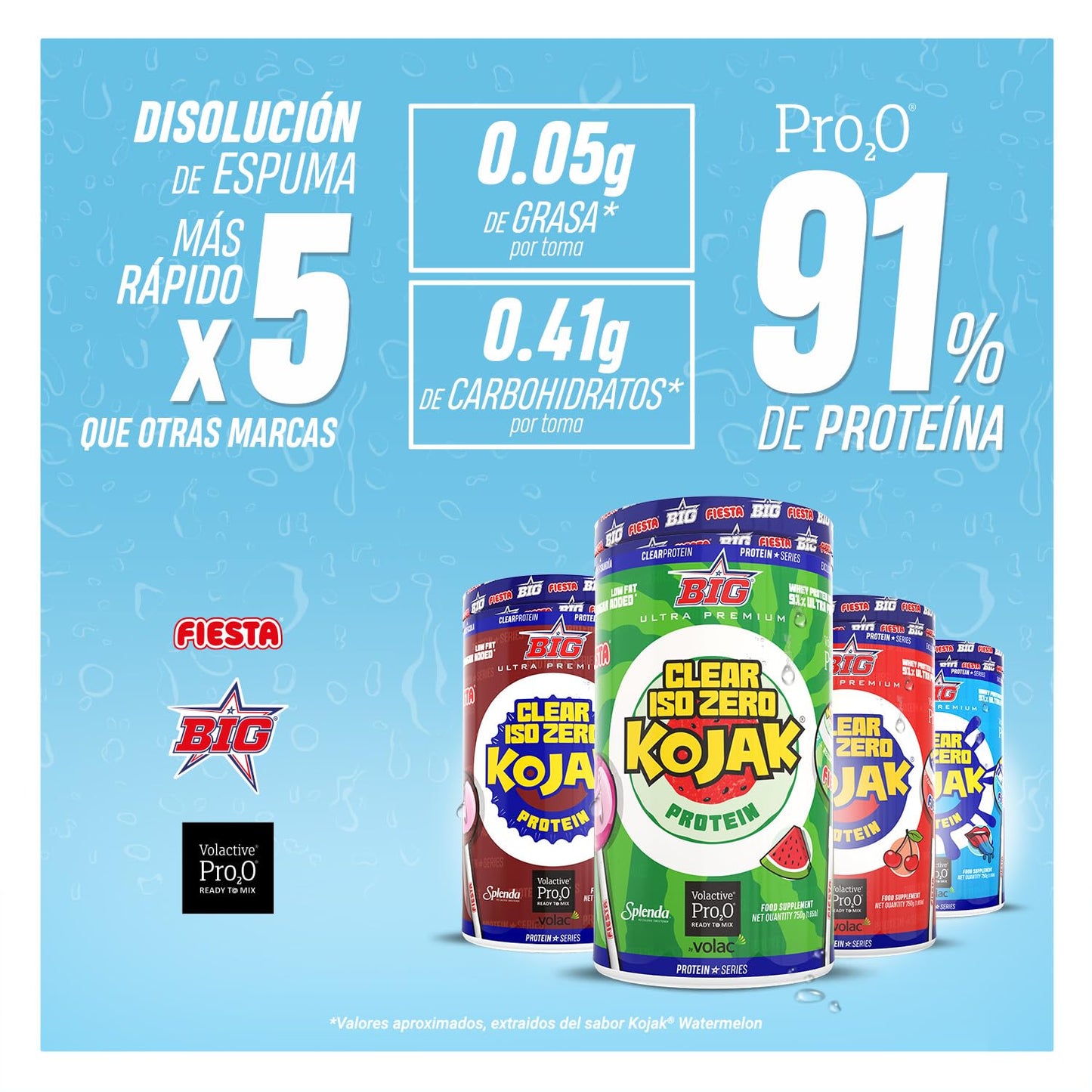 BIG - Proteina Clear Isolada - Clear Whey Protein - Sabor Kojak - Proteina Suero de Leche - Materia Prima Premium - Masa Muscular, Recuperación - Textura Tipo Isotónica (750g, Cola)