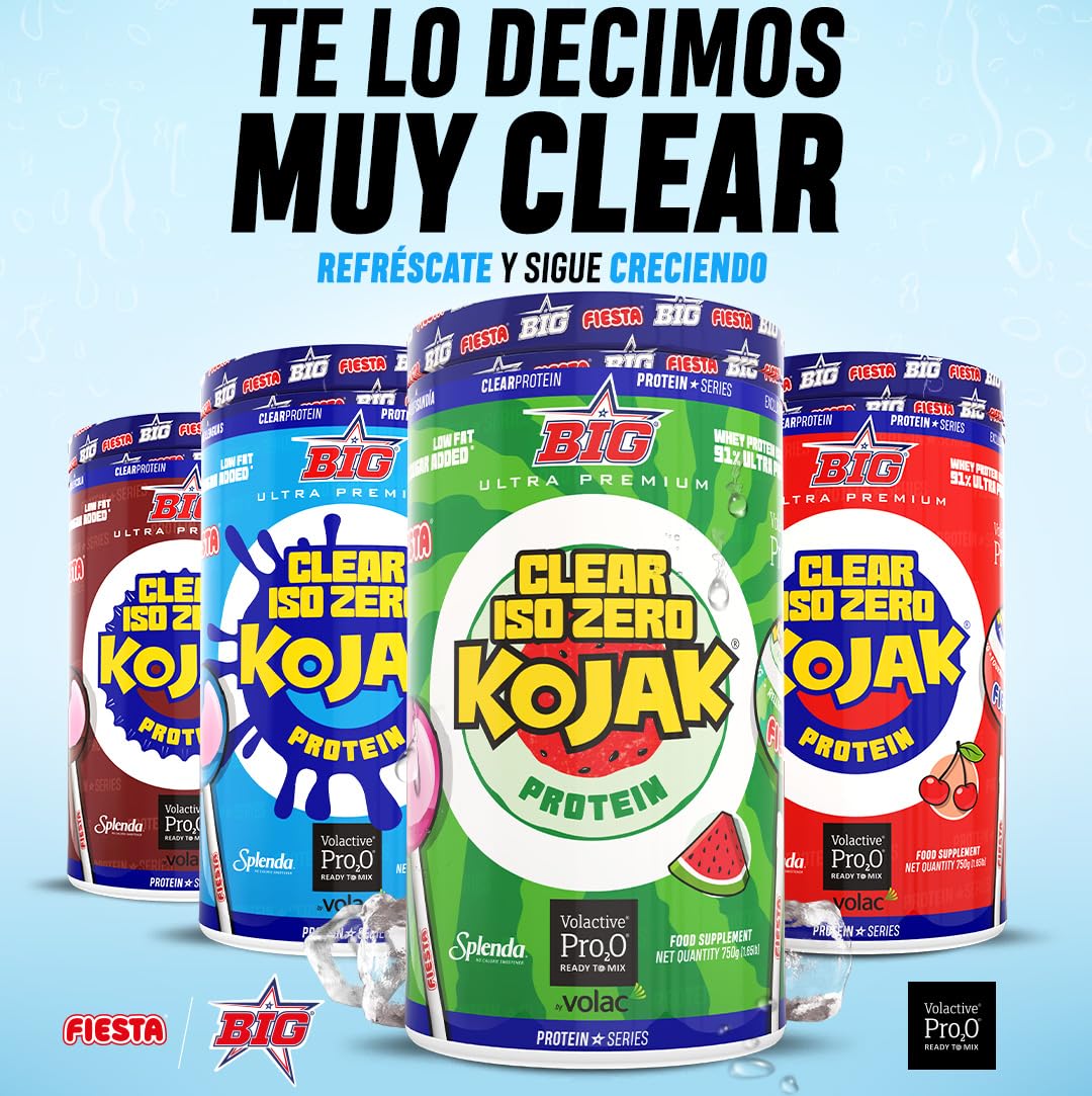 BIG - Proteina Clear Isolada - Clear Whey Protein - Sabor Kojak - Proteina Suero de Leche - Materia Prima Premium - Masa Muscular, Recuperación - Textura Tipo Isotónica (750g, Cola)