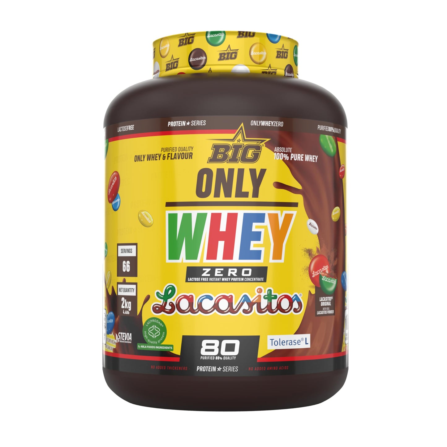 BIG - Whey Proteins - Protein Powder for Muscle Mass Development and Recovery - Premium Raw Material - Whey Protein Without Lactose, No Sugar, No Clumps (2 kg, Conguitos)