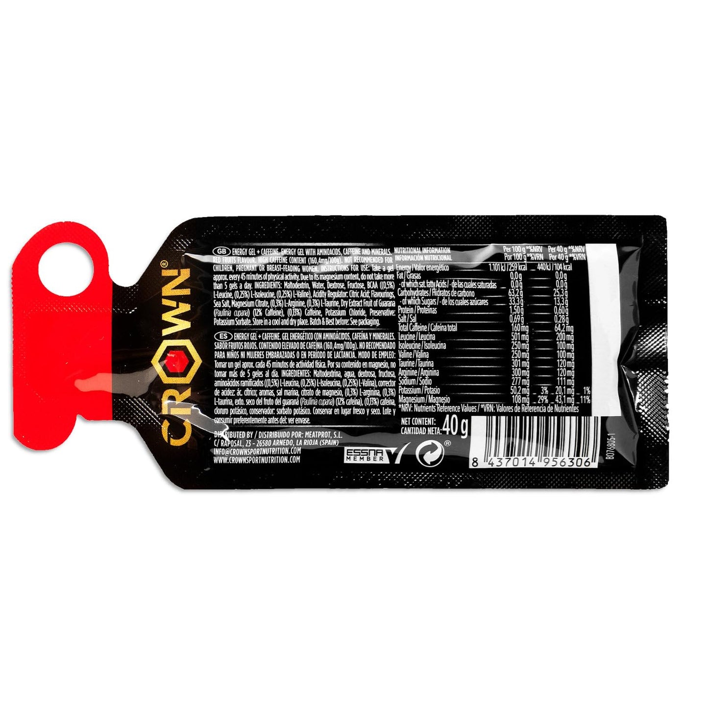 Crown Sport Nutrition Energy Gel | Carbs + BCAA, Arginine, Taurine & Electrolytes | Liquid Texture, Caffeinated & Free | Vegan | Allergen Free