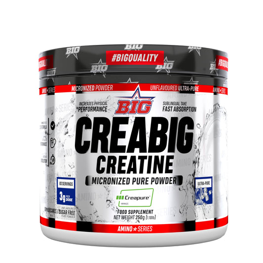 BIG - Creatina Creapure ® - Creatina Monohidratada Creapure en Polvo, Rendimiento Físico y Recuperación - Materia Prima Premium - Monohidrato de Creatina de Rápida Absorción, Vegana (250g, Piruleta)
