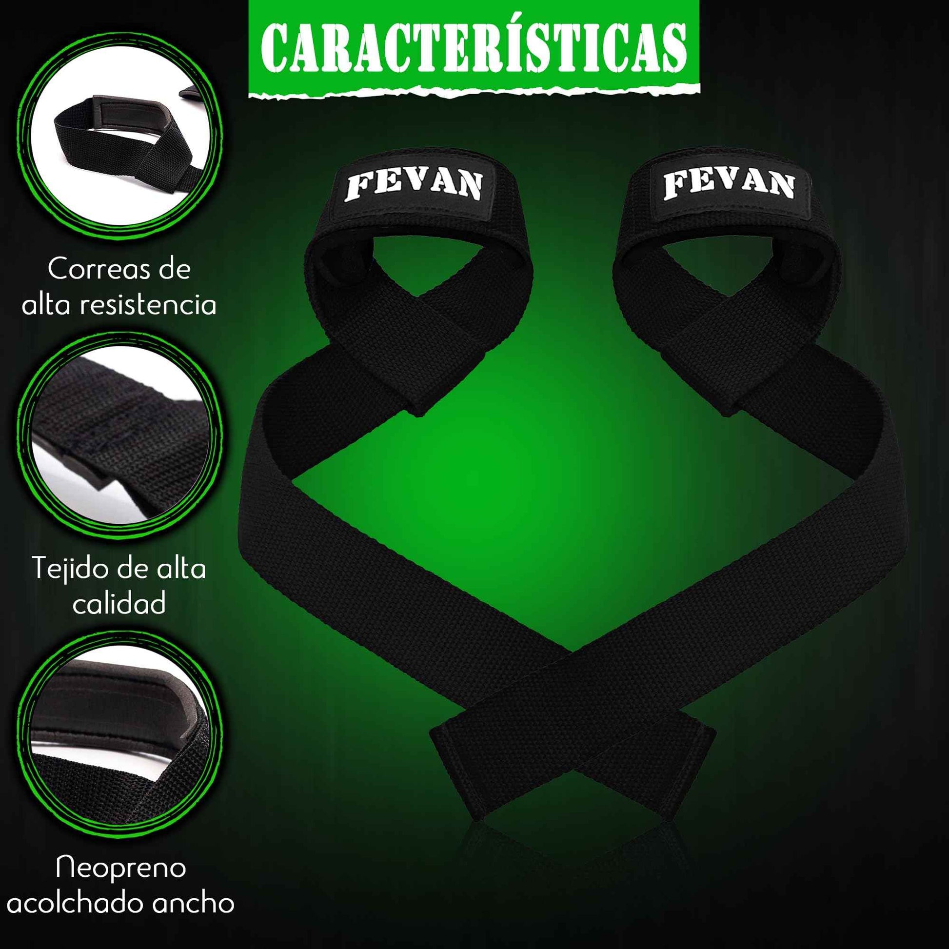 FEVAN Straps Gym - Levantamiento de Pesas - Correas Levantamiento de Pesas - Powerlifting - Agarre Gimnasio - Peso Muerto - Lifting Straps para Mujeres y Hombres